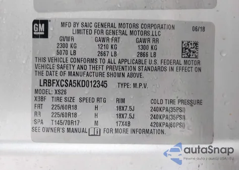 2019 Buick Envision Fwd Essence from USA, damaged, VIN LRBFXCSA5KD012345